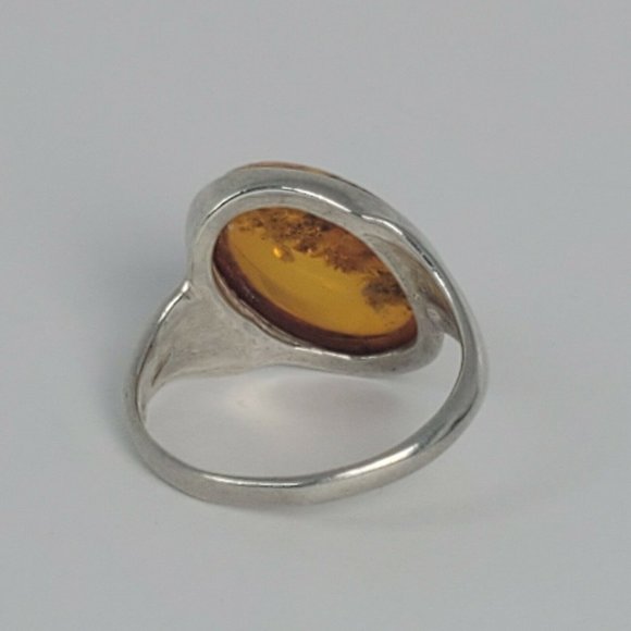 Vtg Sterling Silver SOLD Cognac Honey Amber Ring - Picture 7 of 11